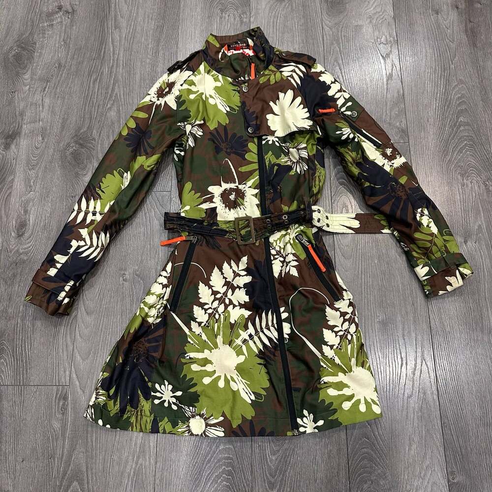 Rossignol Floral Camo Raincoat Trench Coat Size M